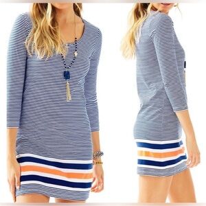 Lilly Pulitzer Beacon Dress Bomber Blue Exotic Garden Engineered Print Small